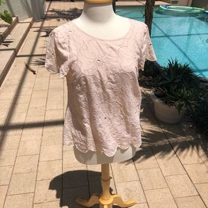 LOFT pink embroidered floral top medium